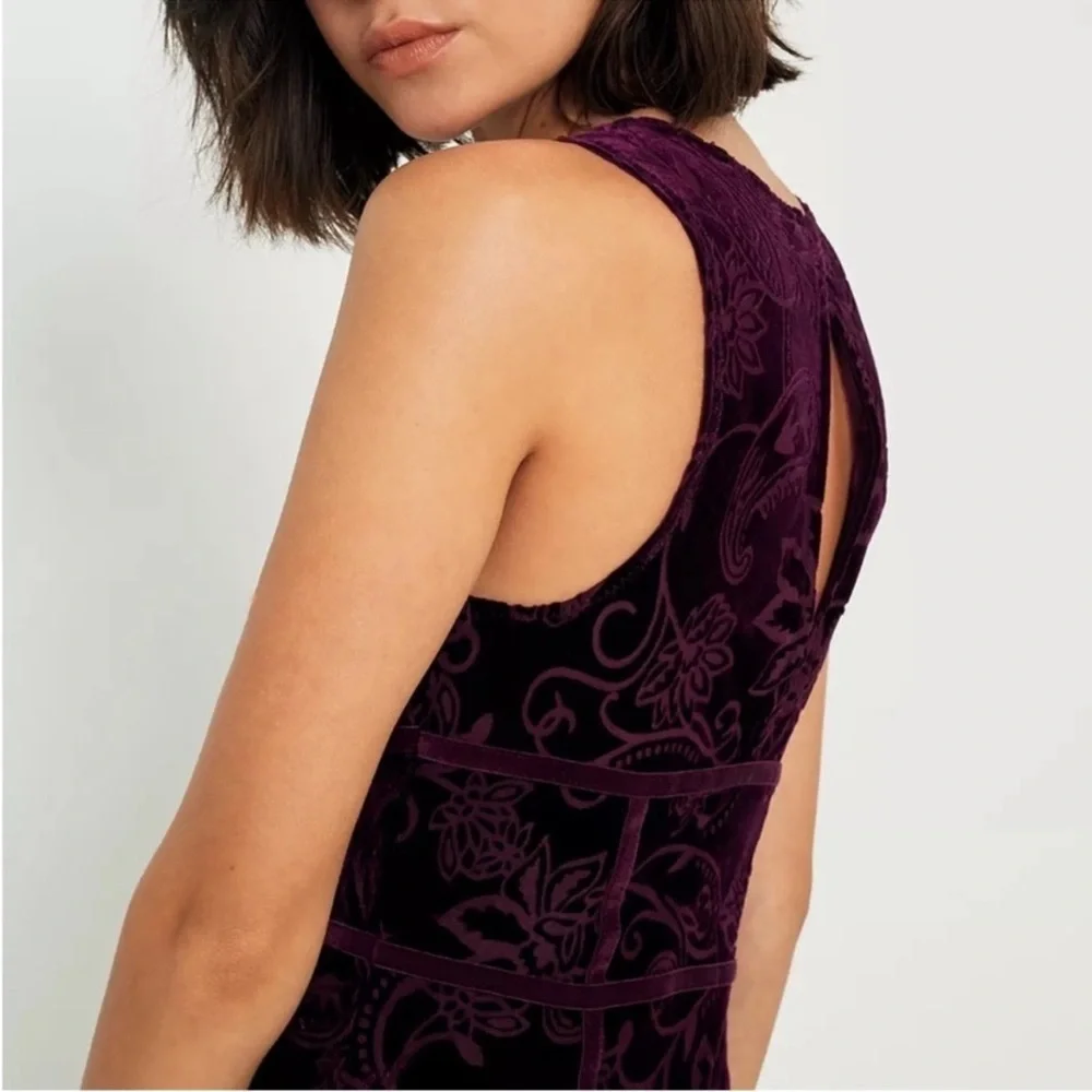 Free People Burnout Babe Velvet Floral Sleeveless Bodycon Mini Dress Rio Vino M